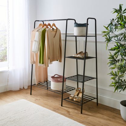 An Image of Multifunctional Metal Clothes Rail with Shelves White