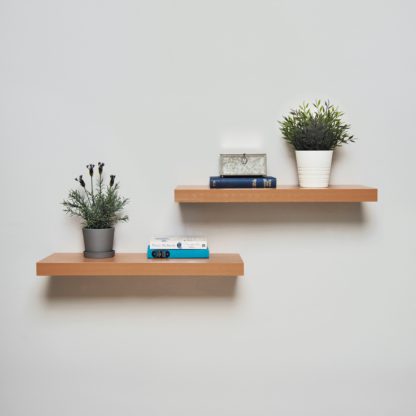 An Image of Set of 2 Floating Shelves, 40cm Oak