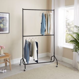 An Image of 2 Tier Clothes Rail on Wheels Black