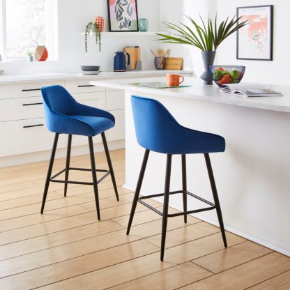 An Image of Radleigh Bar Stool, Velvet Classic Blue