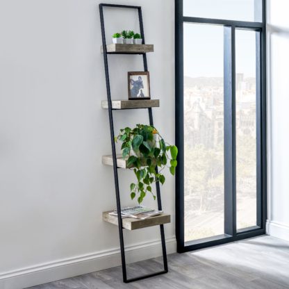 An Image of Jersey Concrete Effect Ladder Shelf Brown