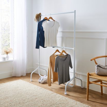 An Image of 2 Tier Clothes Rail on Wheels Black