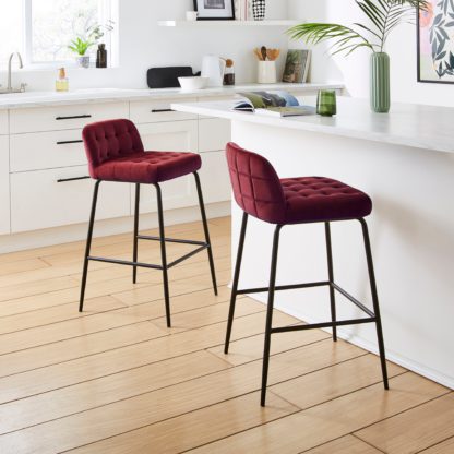 An Image of Bodie Counter Height Bar Stool, Velvet Mulberry