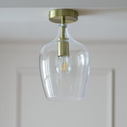 An Image of Habitat Abas Glass Flush to Ceiling Light - Satin Brass