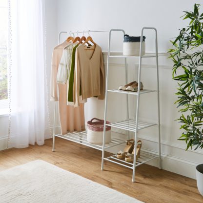 An Image of Multifunctional Metal Clothes Rail with Shelves White