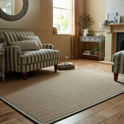 An Image of Embroidered Herringbone Border Rug Herringbone Border Olive