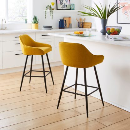 An Image of Radleigh Bar Stool, Yellow Ochre Linen Ochre