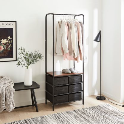 An Image of Clothes Rail With Fabric Drawers Black