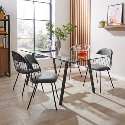 An Image of Stannis Rectangular Dining Table with 4 Marcela Grey Faux Leather Dining Chairs