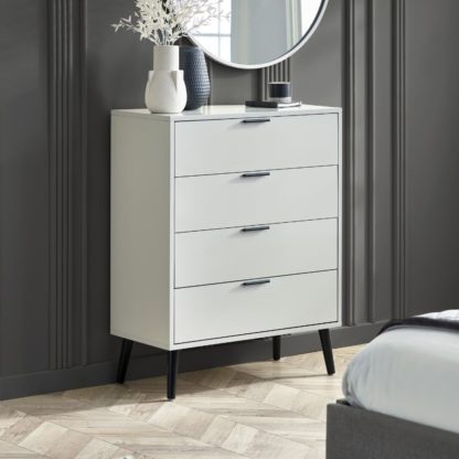 An Image of Alba – 4-Drawer Wide Chest of Drawers – Silk Grey – Lacquered MDF - Happy Beds