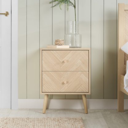 An Image of Herringford - 2 Drawer Bedside Table - Oak – Wooden – Happy Beds