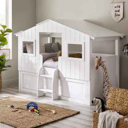 An Image of Acorn - Single - Treehouse Mid Sleeper Bed with a Storage Unit - White - Wood - 3ft