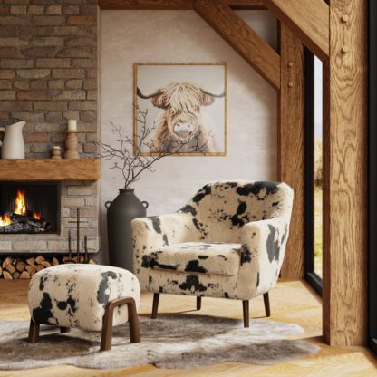 An Image of Eddie Cow Accent Chair Faux Cow Print Black and White