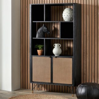 An Image of Fiji 2 Door Shelving Unit, Acacia Wood and Rattan