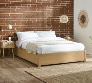 An Image of Westbrook – Double – Platform Ottoman Storage Bed – Oak – Wooden – 5ft - Happy Beds