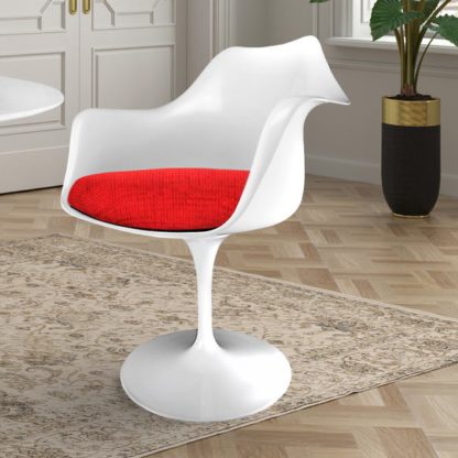 An Image of Fusion Living White Tulip Dining Chair with Textured Cushion