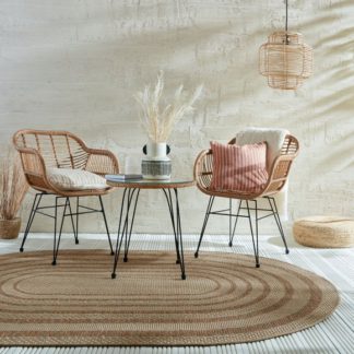 An Image of Stripe Border Indoor Outdoor Oval Rug