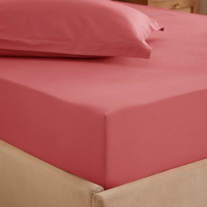 An Image of Soft Washed Recycled Cotton Fitted Sheet Rhubarb