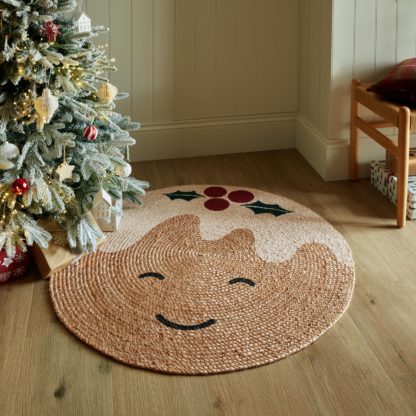 An Image of Christmas Pudding Jute Round Rug Natural