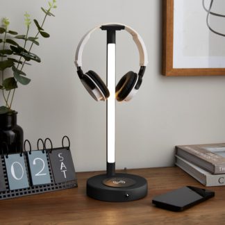 An Image of Headphone Holder LED Touch Dimmable Charger Table Lamp Black