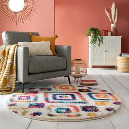 An Image of Zumra Berber Rug Pink, Blue and Yellow