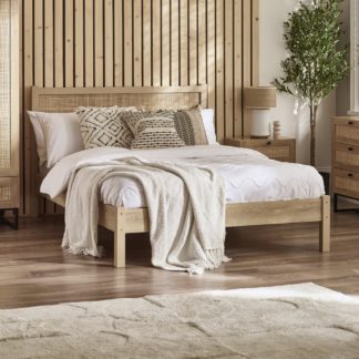 An Image of Padstow - Double - Rattan Bed - Oak - Wooden - 4ft6 - Happy Beds