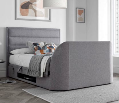 An Image of Kirkley - Double - Ottoman Storage TV Bed - Light Grey - Fabric - 4ft6