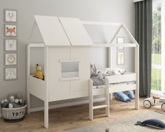 An Image of Mini – Euro Single – Playhouse Kids Bed with Underbed Shelving and Drawer– White – Wooden – 3ft - Happy Beds