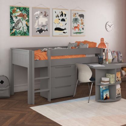 An Image of Stompa Classic Midsleeper With Pull Out Desk And 3 Drawer Chest