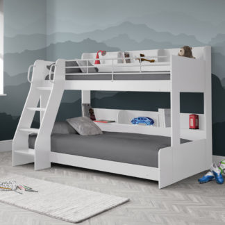 An Image of Domino - Kids Triple Sleeper Bunk Bed - Single Top and Small Double Bottom -White - Wooden - 3ft and 4ft - Happy Beds