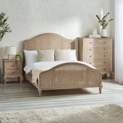 An Image of Fleur - Double - Rattan Wooden Bed - Light Oak - Wooden - 4ft6 - Happy Beds