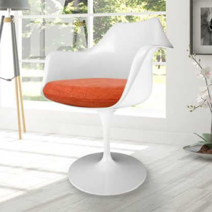 An Image of Fusion Living White Tulip Dining Chair with Velveteen Cushion