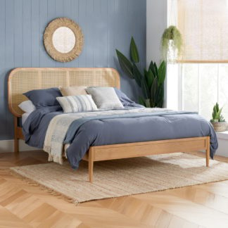 An Image of Elina – King Size– Low Foot-End Rattan Bed – Oak – Wooden – 5ft - Happy Beds