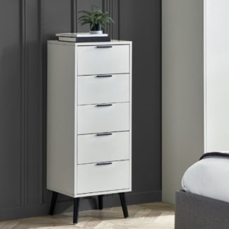 An Image of Alba – 5-Drawer Narrow Chest of Drawers – Silk Grey – Lacquered MDF - Happy Beds