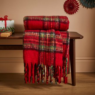 An Image of Tartan Mohair Throw 130x180cm Red