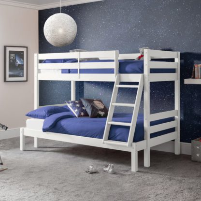 An Image of Merlin - Single/Small Double - Triple Sleeper Bunk Bed With Single Top and Small Double Bottom - Surf White - Wooden - 3ft/4ft - Happy Beds