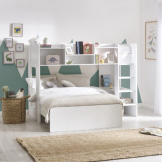 An Image of Owen - Single - Storage Mid Sleeper with Underbed - White - Wooden - 3ft - Happy Beds