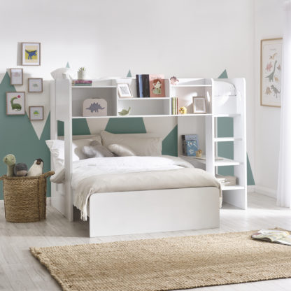 An Image of Owen - Single - Storage Mid Sleeper with Underbed - White - Wooden - 3ft - Happy Beds