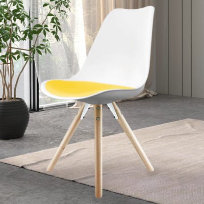 An Image of Fusion Living Soho White Plastic Dining Chair with Pyramid Legs