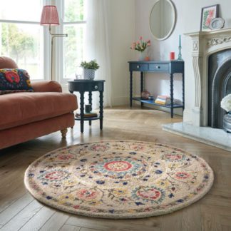 An Image of Hani Floral Wool Round Rug