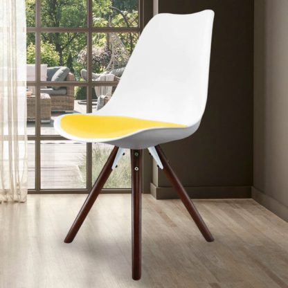 An Image of Fusion Living Soho White Plastic Dining Chair with Pyramid Legs