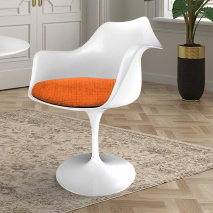 An Image of Fusion Living White Tulip Dining Chair with Textured Cushion