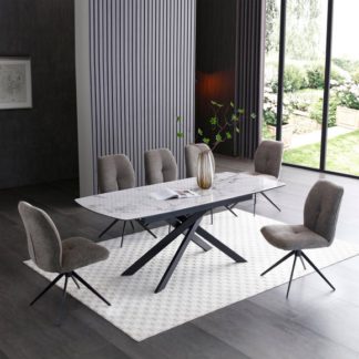 An Image of Indus Valley Aura Extending Dining Table With 6 Pebble Grey Chairs