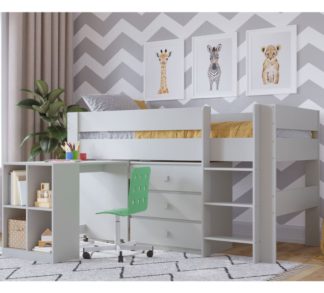 An Image of Coast Grey Wooden Storage Midsleeper with Desk - 3ft Single