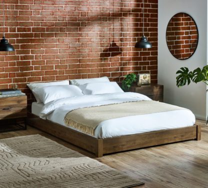 An Image of Marston – Double – Platform Bed – Rustic– Wooden – 5ft - Happy Beds