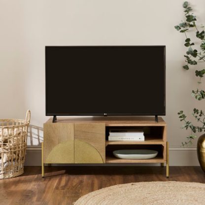 An Image of Zaneta Small TV Unit For TVs up to 42", Mango Wood and Brass