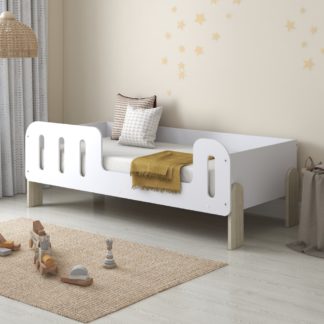 An Image of Lola - Single – Kids Bed with Side Rails – White/Pale Wood - Particleboard - 3ft