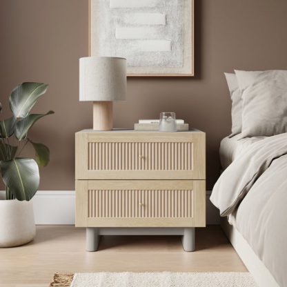 An Image of Maeva 2 Drawer Wide Bedside Table, Light Oak Effect