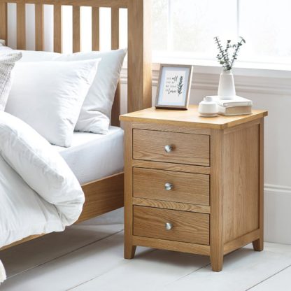 An Image of Jenkins 3 Drawer Bedside Table, Oak