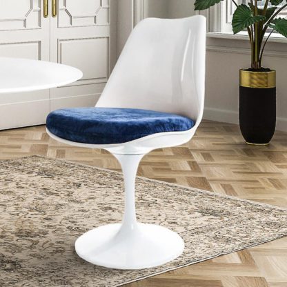 An Image of Fusion Living White Tulip Dining Chair with Luxurious Cushion